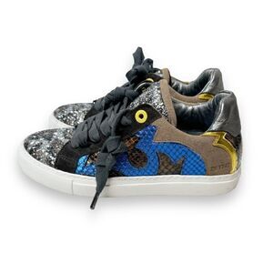 Zadig & Voltaire ZV1747 Bash Glitleo Leather Sneakers in Gris Glitter Women’s 36
